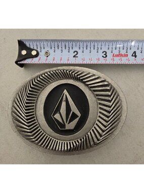 Volcom Metal Belt Buckle Geometric Design & Textured Back Silver & Black